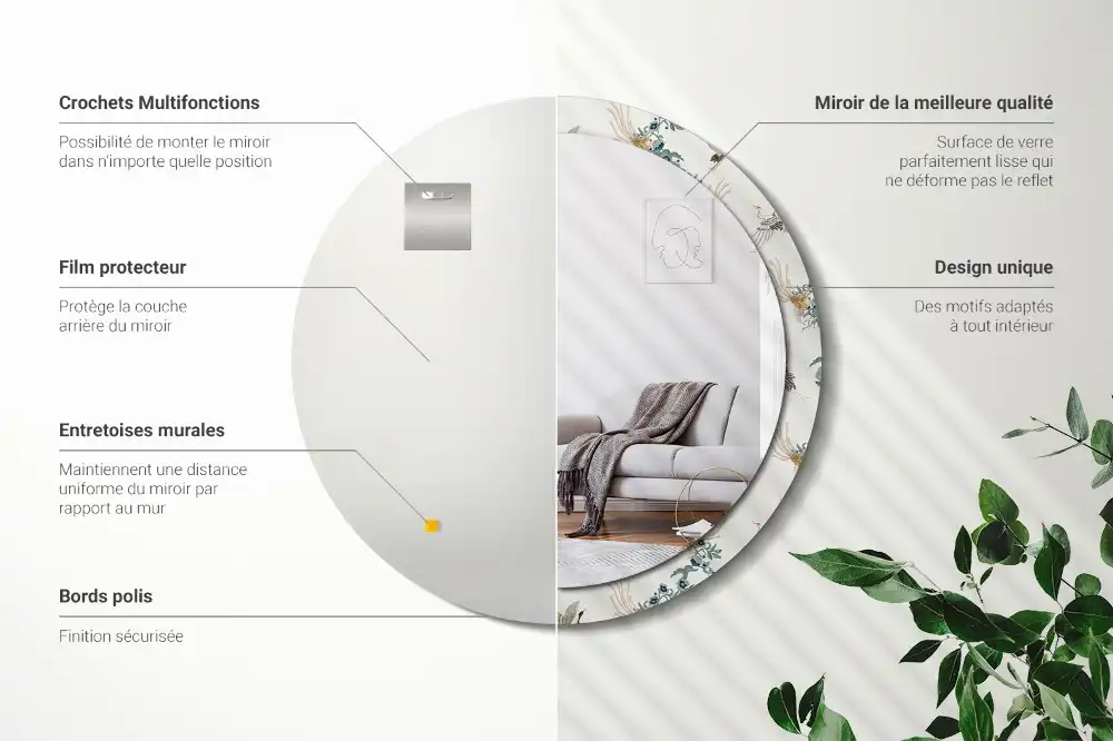 Oglindă rotundă de perete decorativă cu păsări chinezești