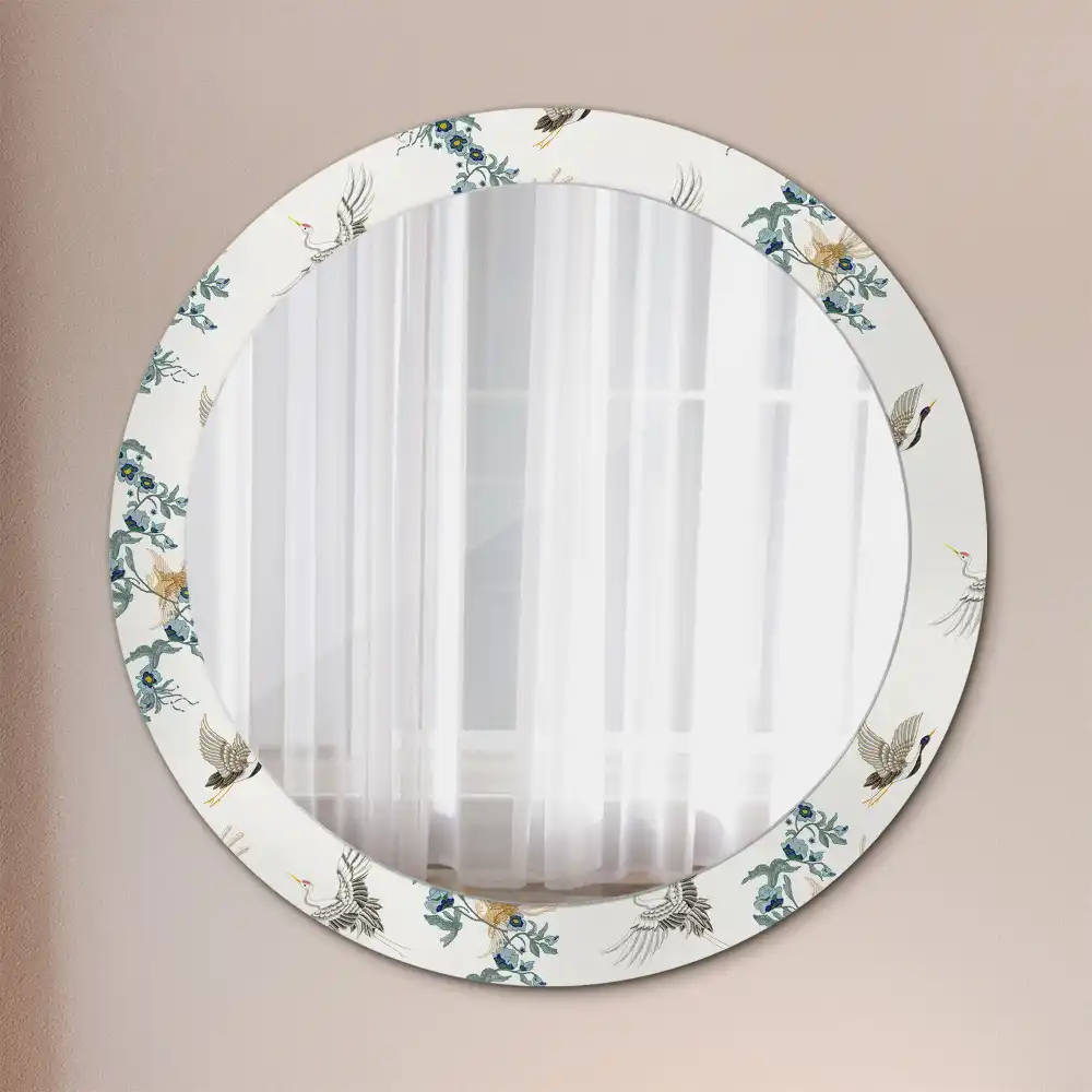 Oglindă rotundă de perete decorativă cu păsări chinezești