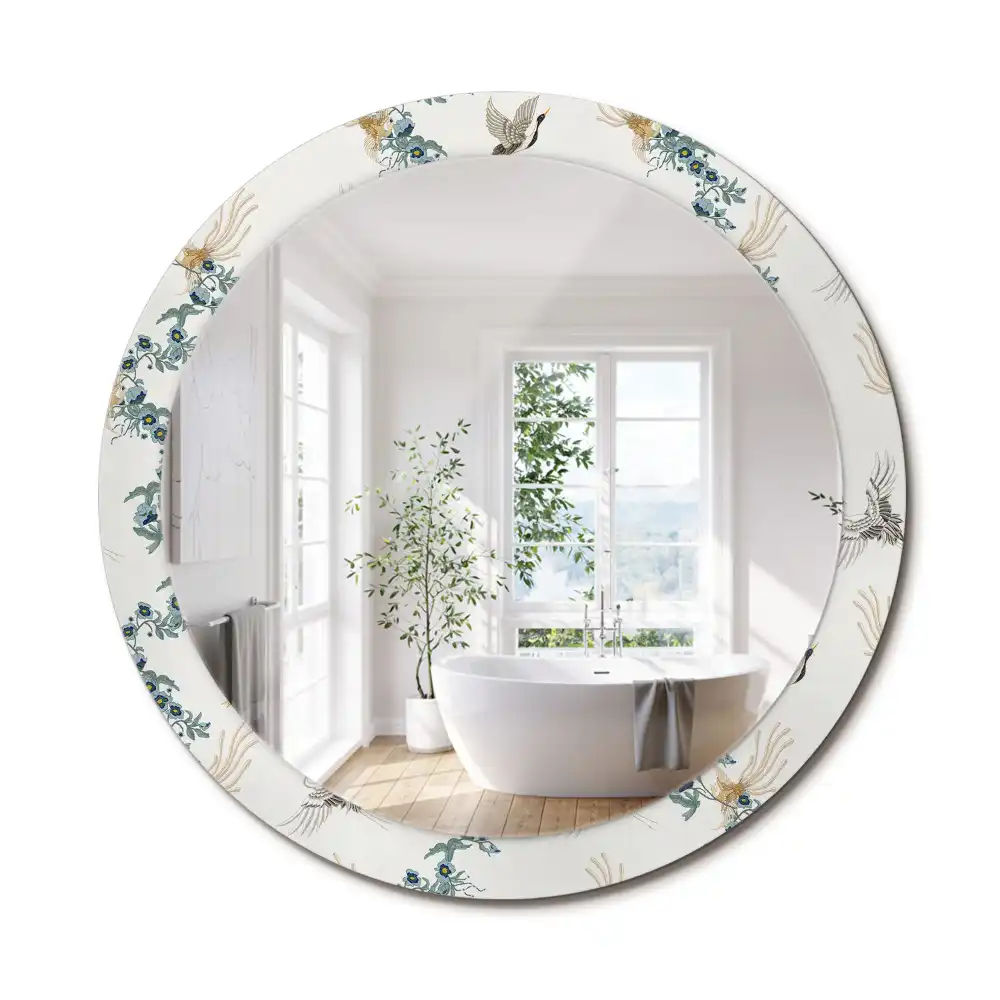 Oglindă rotundă de perete decorativă cu păsări chinezești