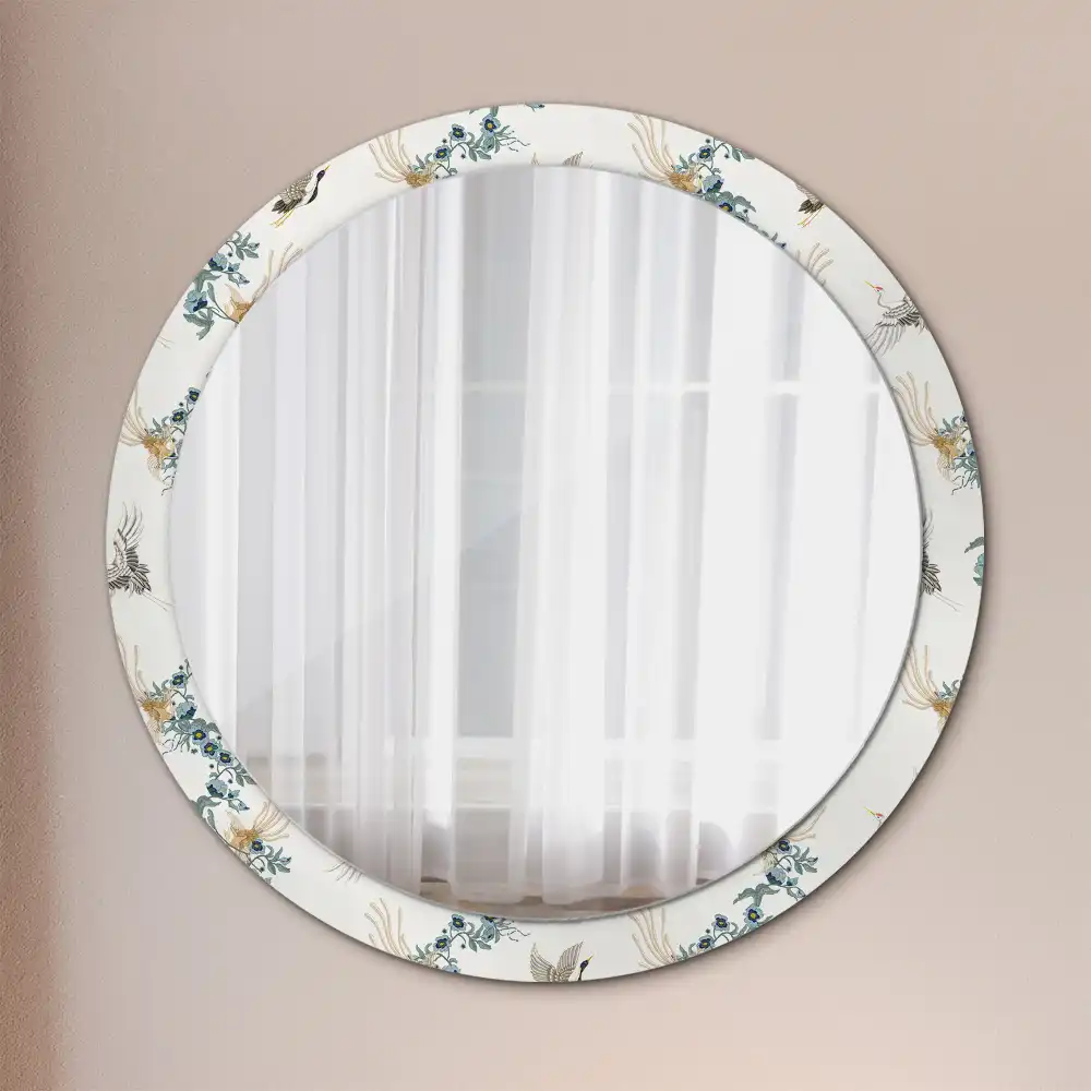 Oglindă rotundă de perete decorativă cu păsări chinezești