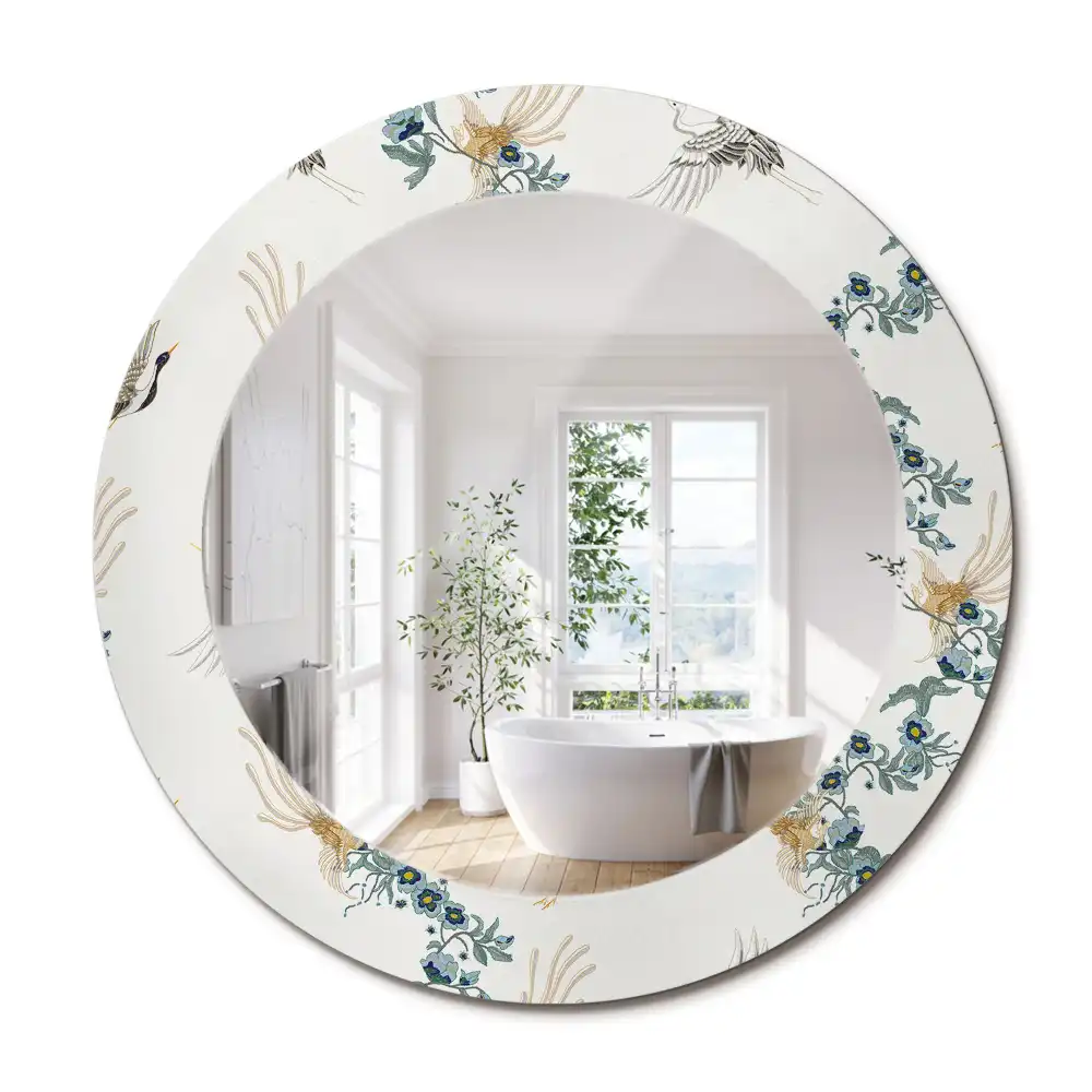 Oglindă rotundă de perete decorativă cu păsări chinezești