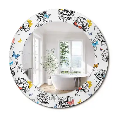 Oglindă rotundă decorativă cu fluturi colorați
