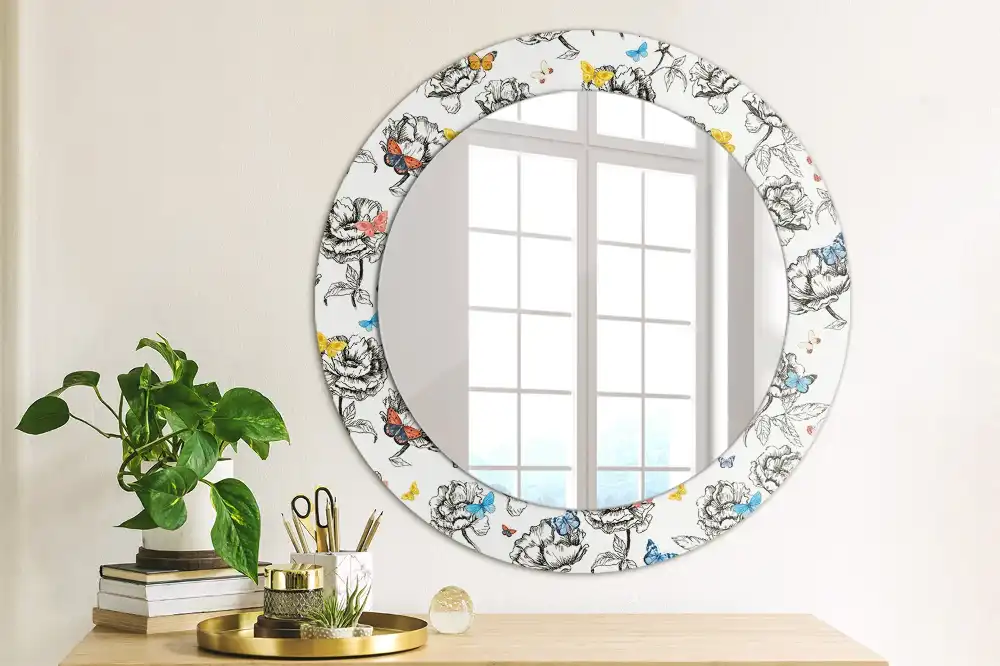 Oglindă rotundă decorativă cu fluturi colorați