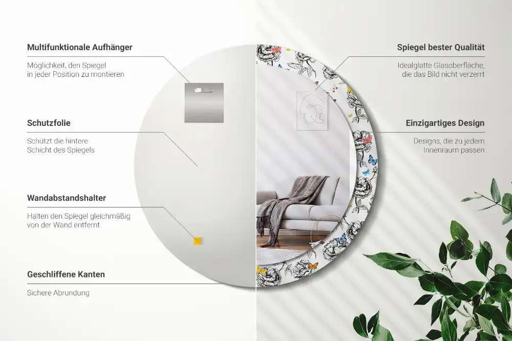 Oglindă rotundă decorativă cu fluturi colorați