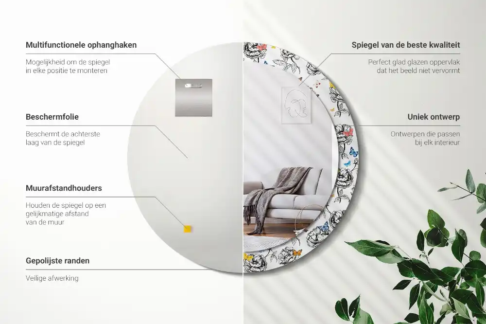 Oglindă rotundă decorativă cu fluturi colorați