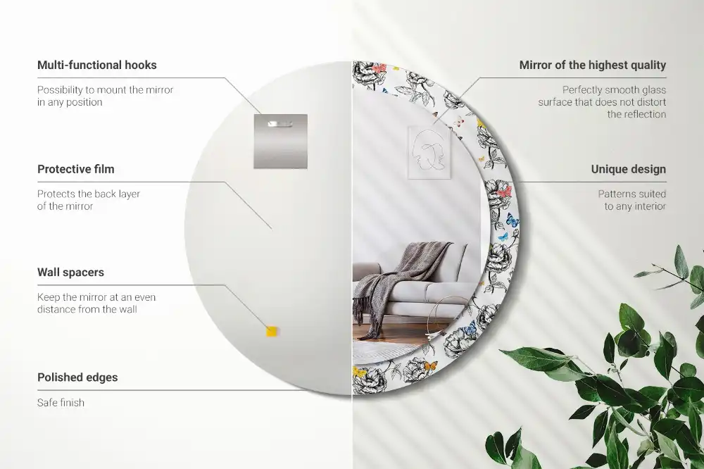 Oglindă rotundă decorativă cu fluturi colorați