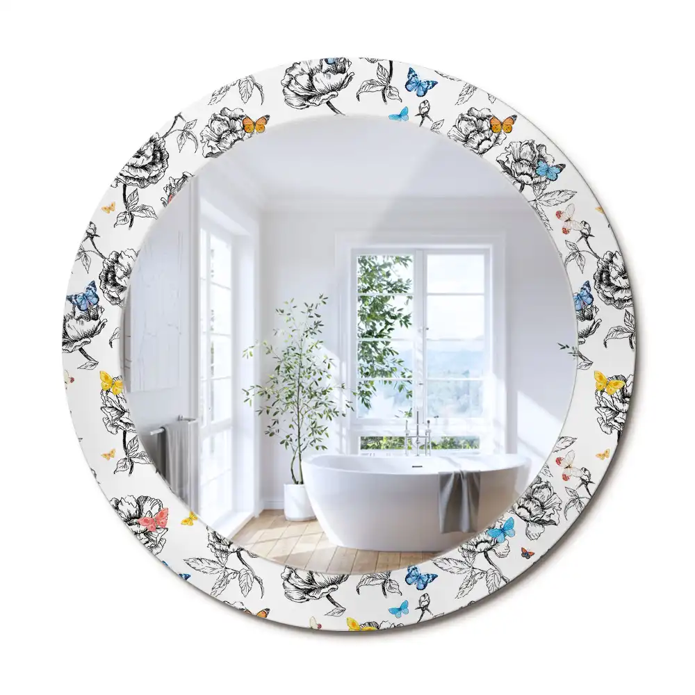 Oglindă rotundă decorativă cu fluturi colorați