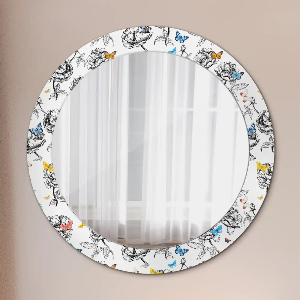 Oglindă rotundă decorativă cu fluturi colorați