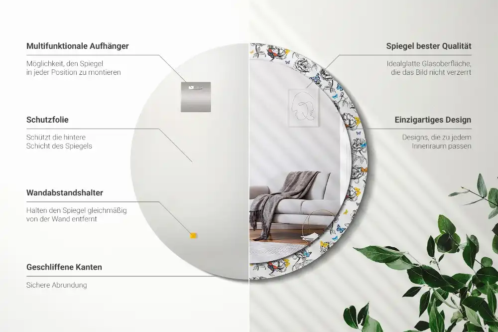 Oglindă rotundă decorativă cu fluturi colorați