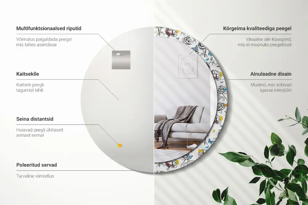 Oglindă rotundă decorativă cu fluturi colorați