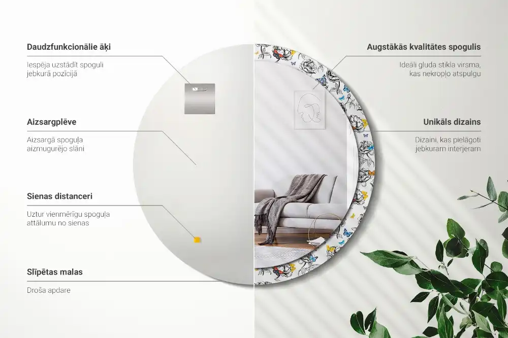 Oglindă rotundă decorativă cu fluturi colorați