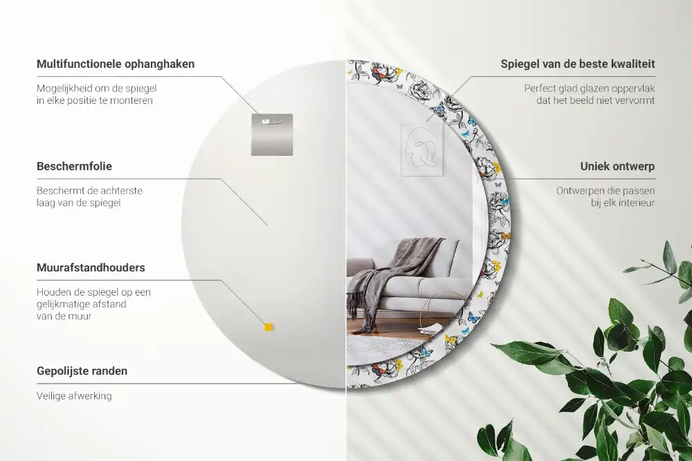 Oglindă rotundă decorativă cu fluturi colorați