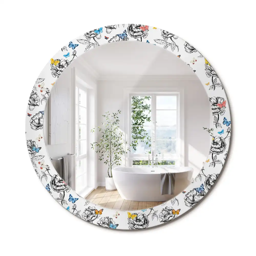 Oglindă rotundă decorativă cu fluturi colorați