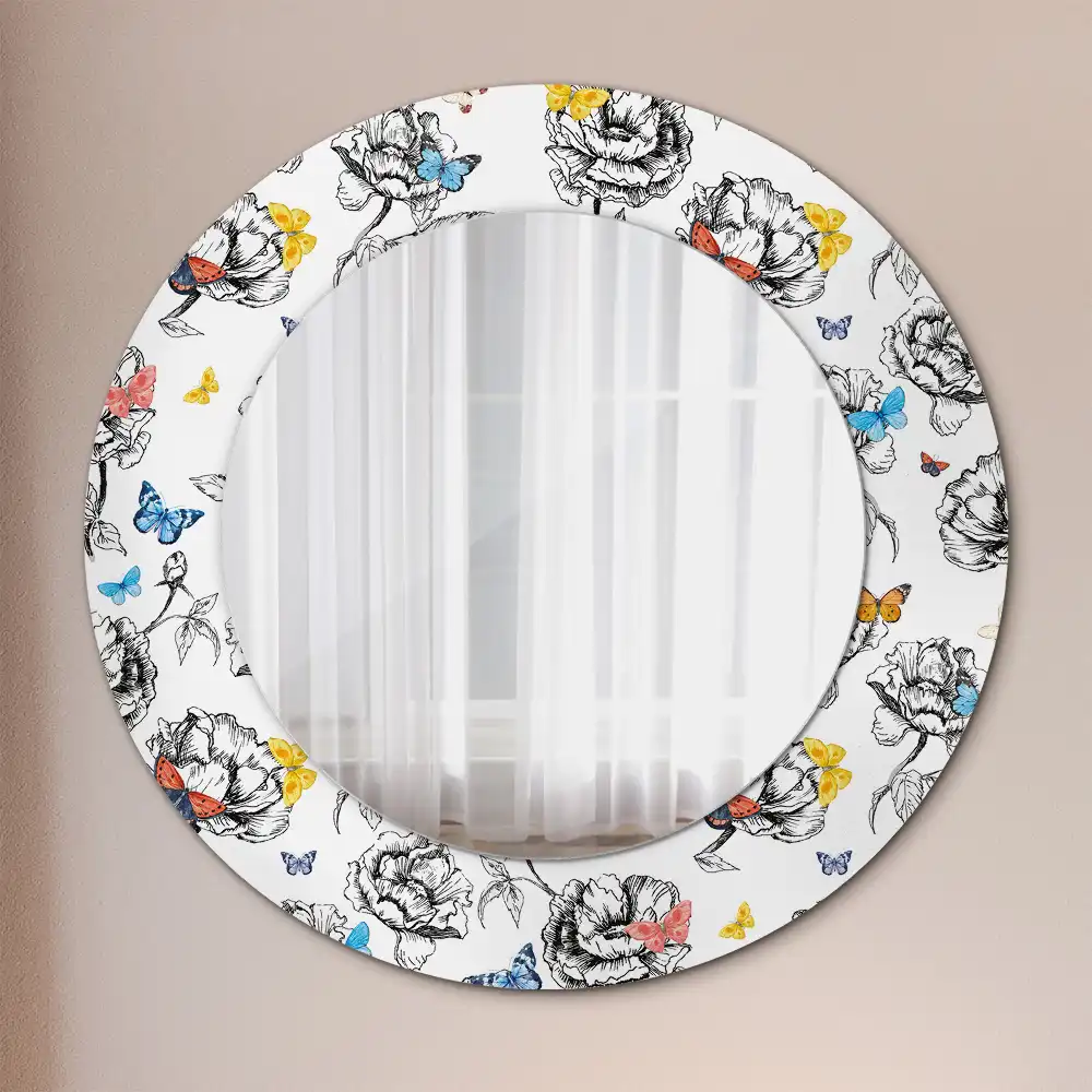 Oglindă rotundă decorativă cu fluturi colorați