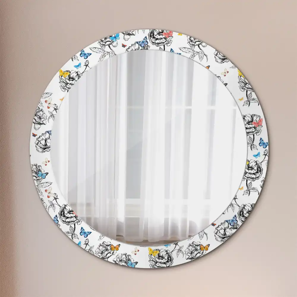 Oglindă rotundă decorativă cu fluturi colorați