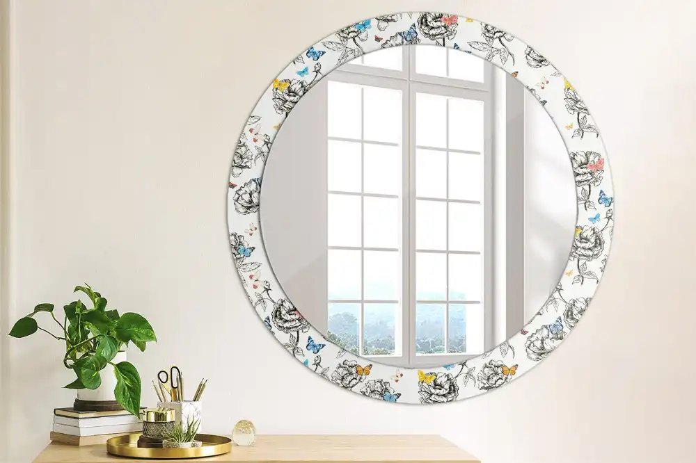 Oglindă rotundă decorativă cu fluturi colorați