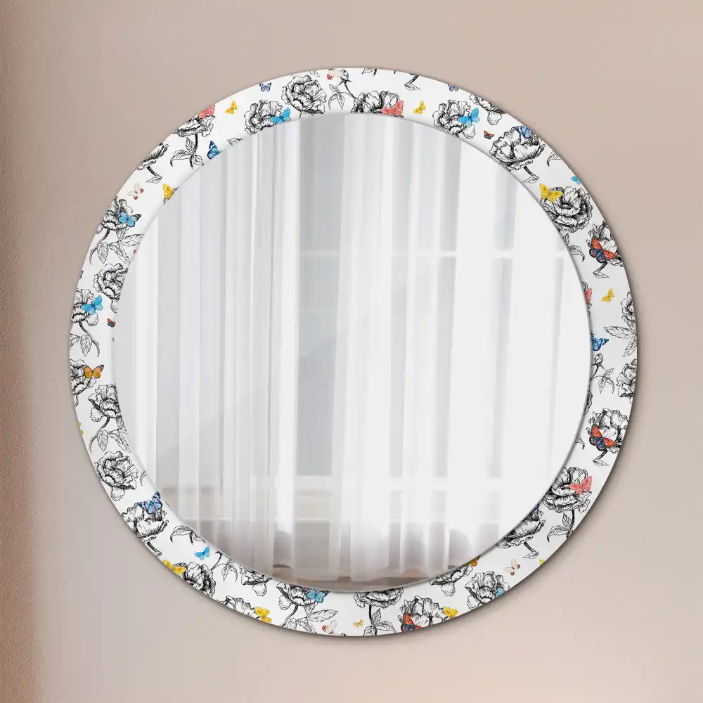 Oglindă rotundă decorativă cu fluturi colorați