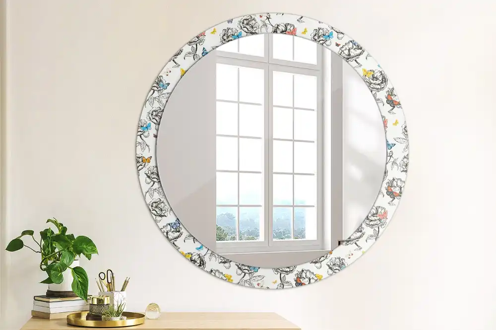 Oglindă rotundă decorativă cu fluturi colorați