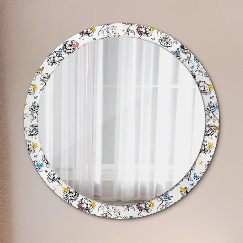 Oglindă rotundă decorativă cu fluturi colorați