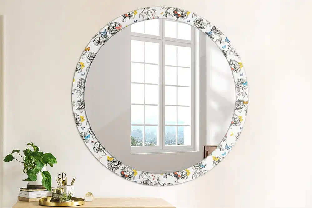 Oglindă rotundă decorativă cu fluturi colorați