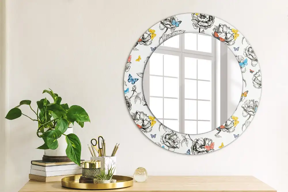 Oglindă rotundă decorativă cu fluturi colorați