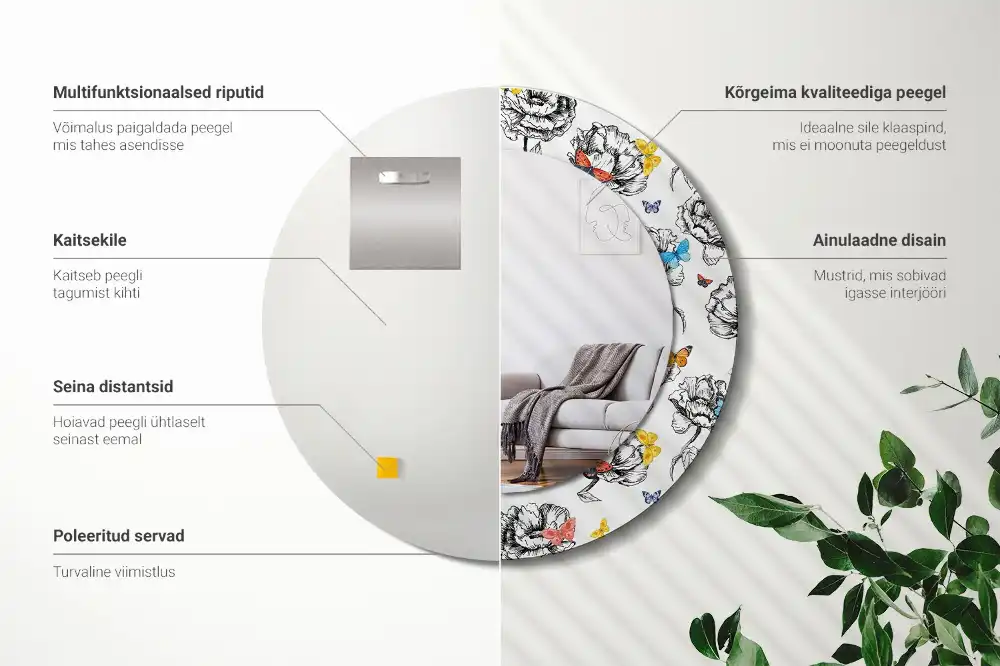 Oglindă rotundă decorativă cu fluturi colorați