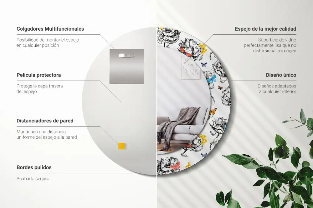 Oglindă rotundă decorativă cu fluturi colorați