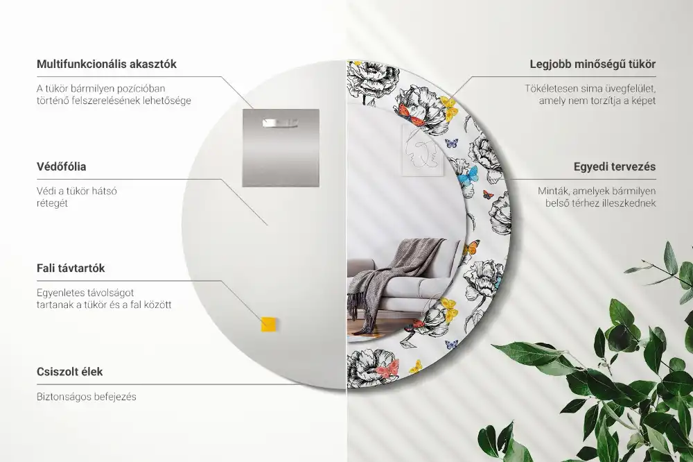 Oglindă rotundă decorativă cu fluturi colorați