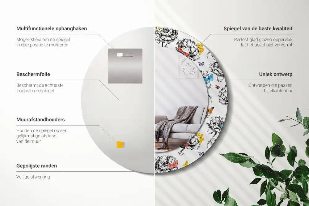 Oglindă rotundă decorativă cu fluturi colorați