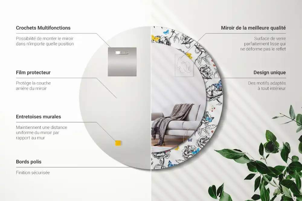 Oglindă rotundă decorativă cu fluturi colorați
