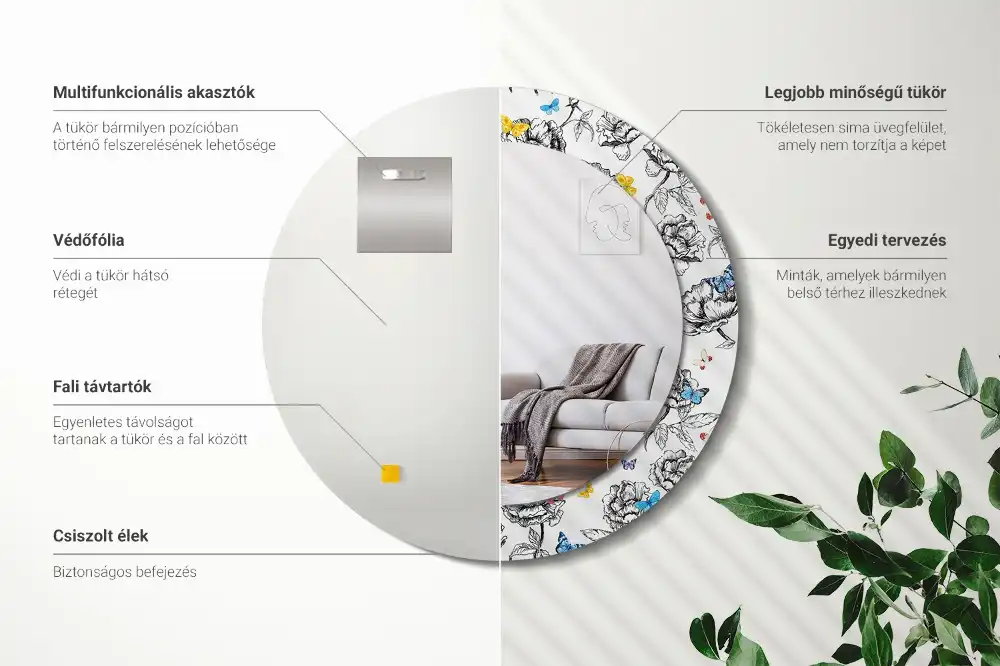 Oglindă rotundă decorativă cu fluturi colorați