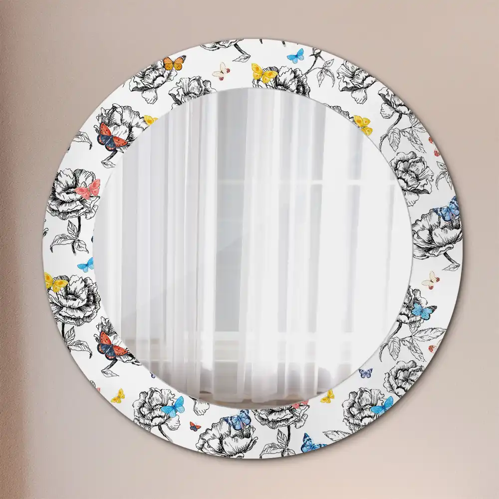 Oglindă rotundă decorativă cu fluturi colorați