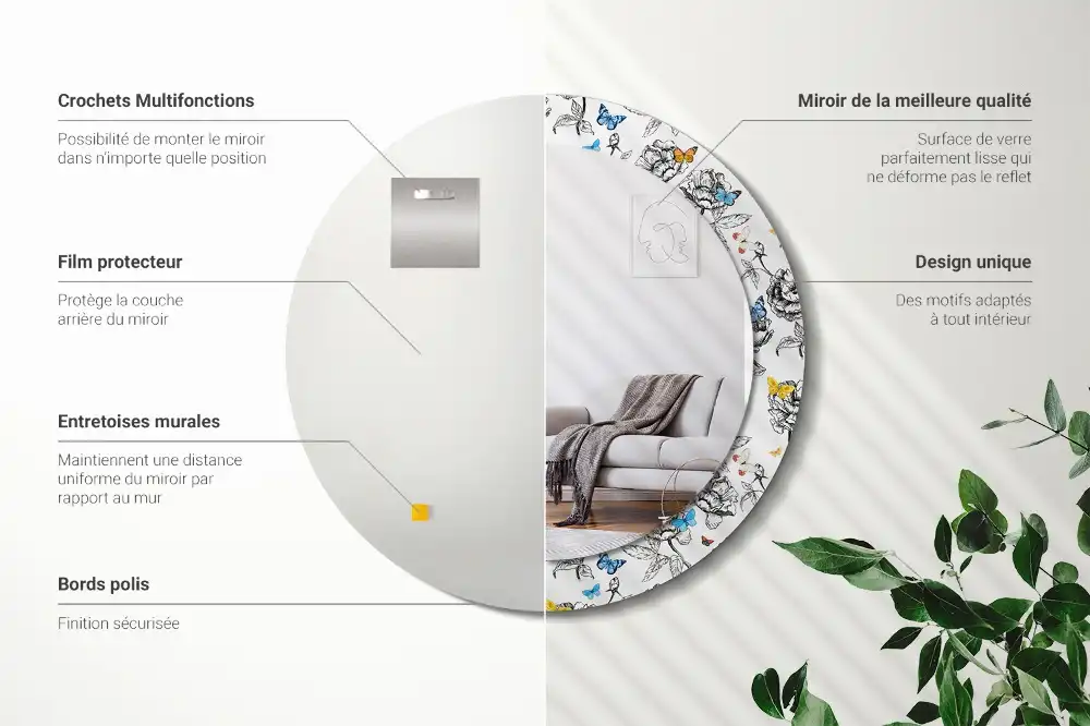 Oglindă rotundă decorativă cu fluturi colorați