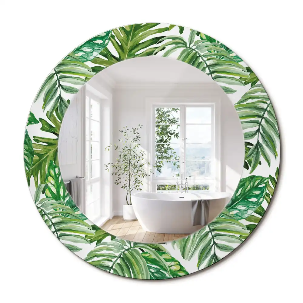 Oglindă decorativă rotundă cu design de frunze de junglă