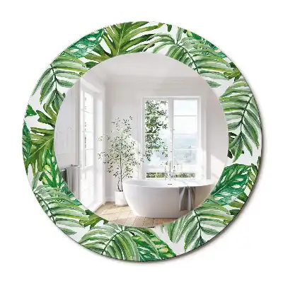 Oglindă decorativă rotundă cu design de frunze de junglă