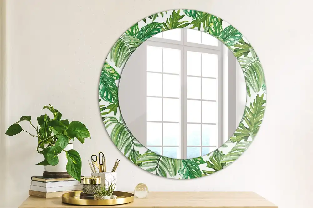Oglindă decorativă rotundă cu design de frunze de junglă