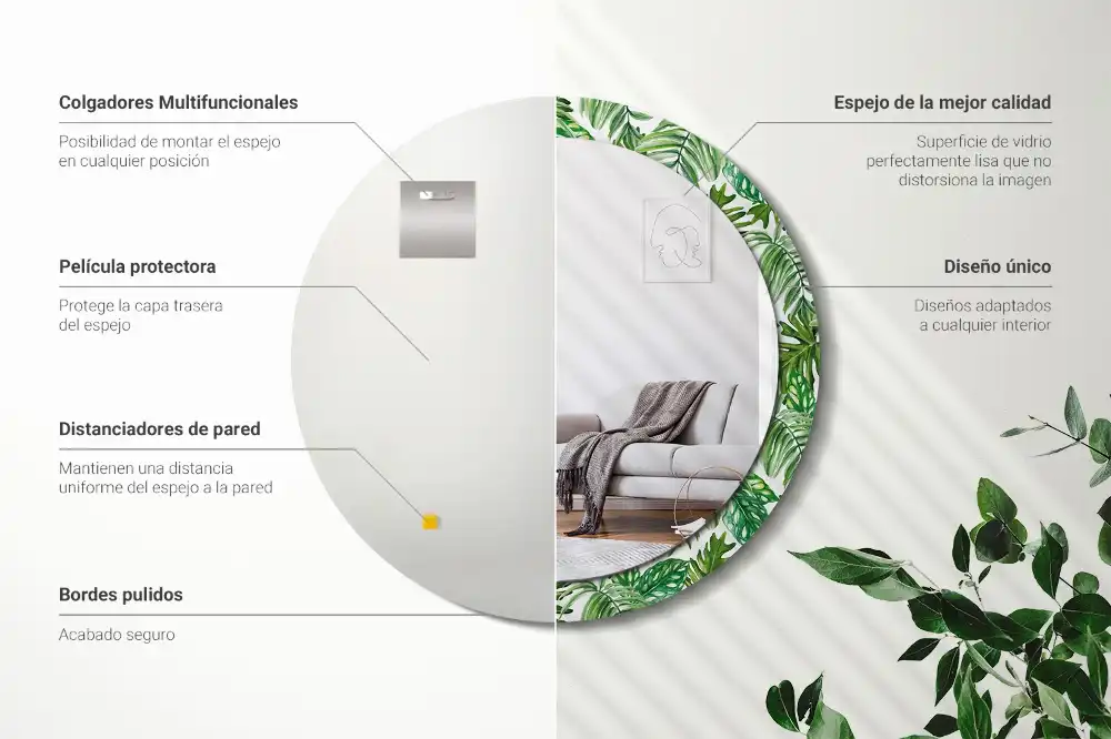Oglindă decorativă rotundă cu design de frunze de junglă
