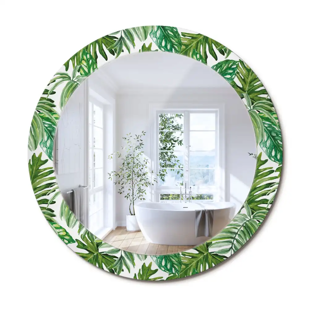 Oglindă decorativă rotundă cu design de frunze de junglă