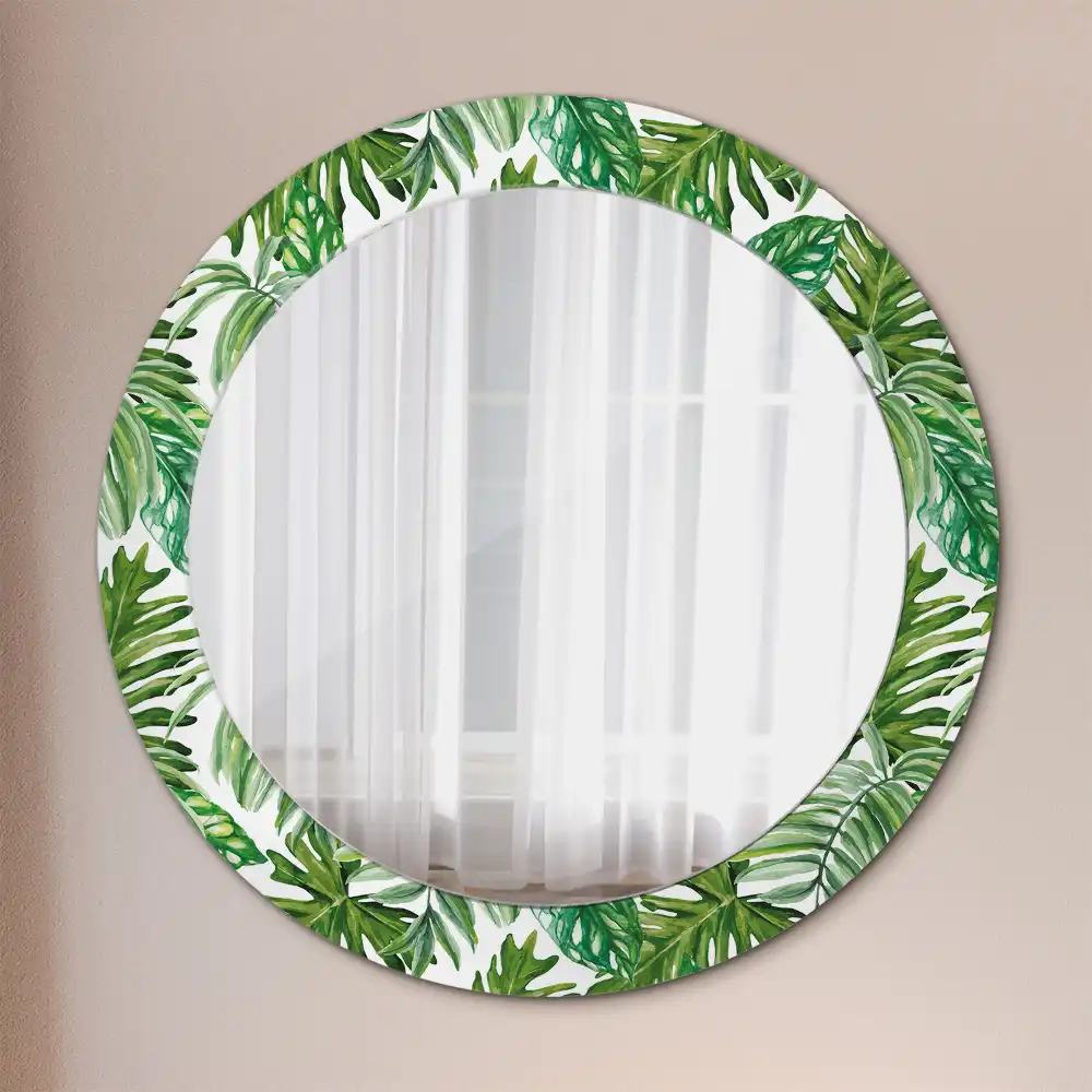 Oglindă decorativă rotundă cu design de frunze de junglă