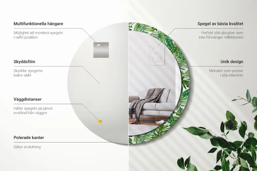 Oglindă decorativă rotundă cu design de frunze de junglă