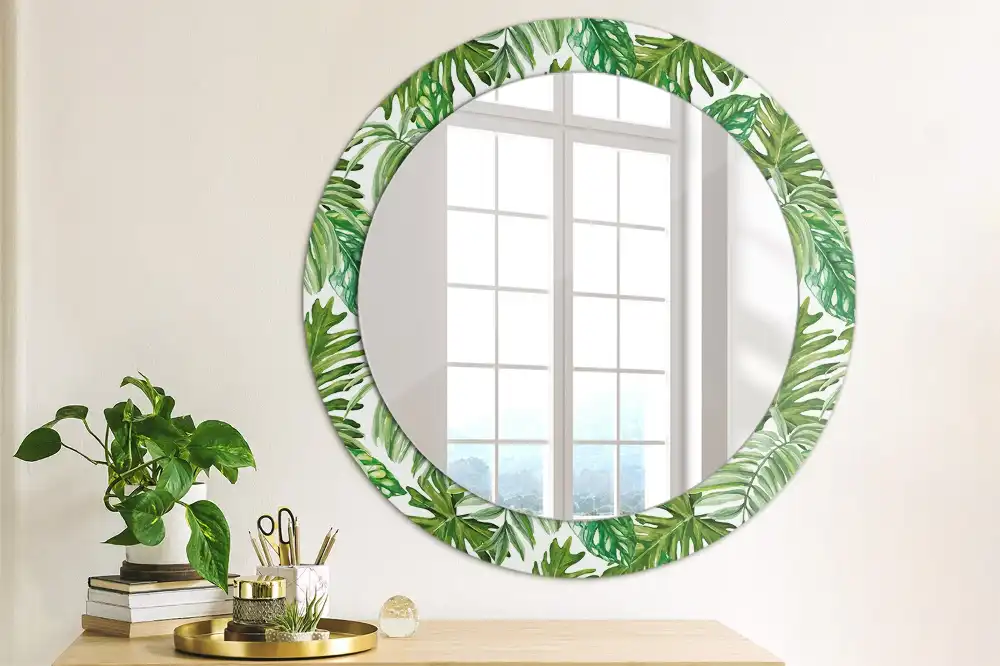 Oglindă decorativă rotundă cu design de frunze de junglă