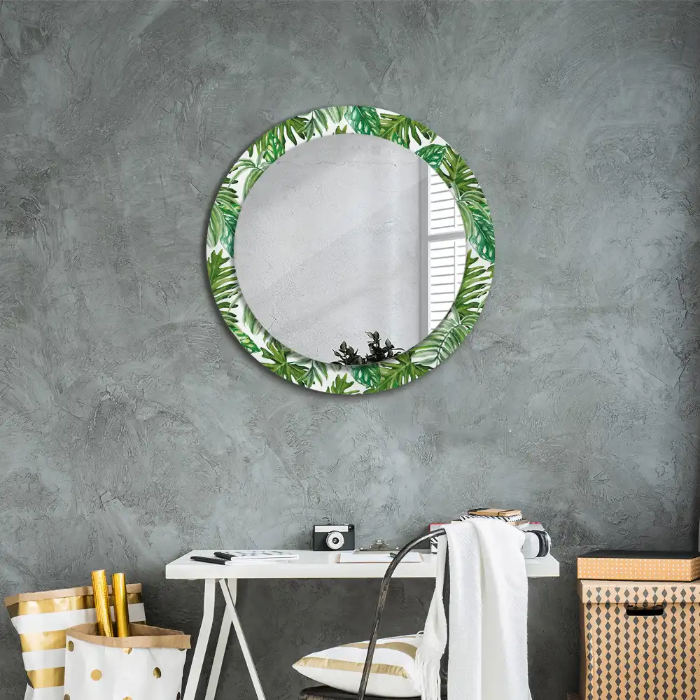 Oglindă decorativă rotundă cu design de frunze de junglă