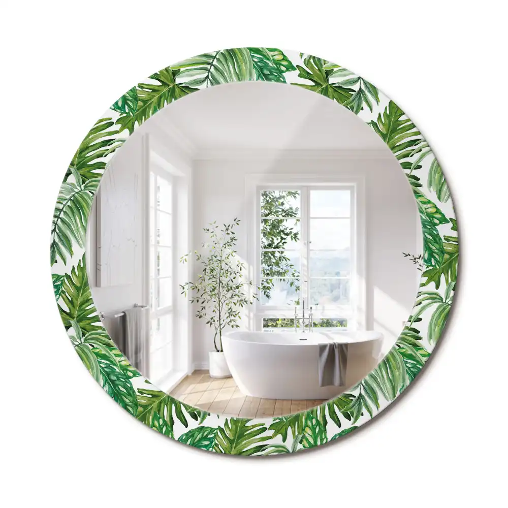 Oglindă decorativă rotundă cu design de frunze de junglă