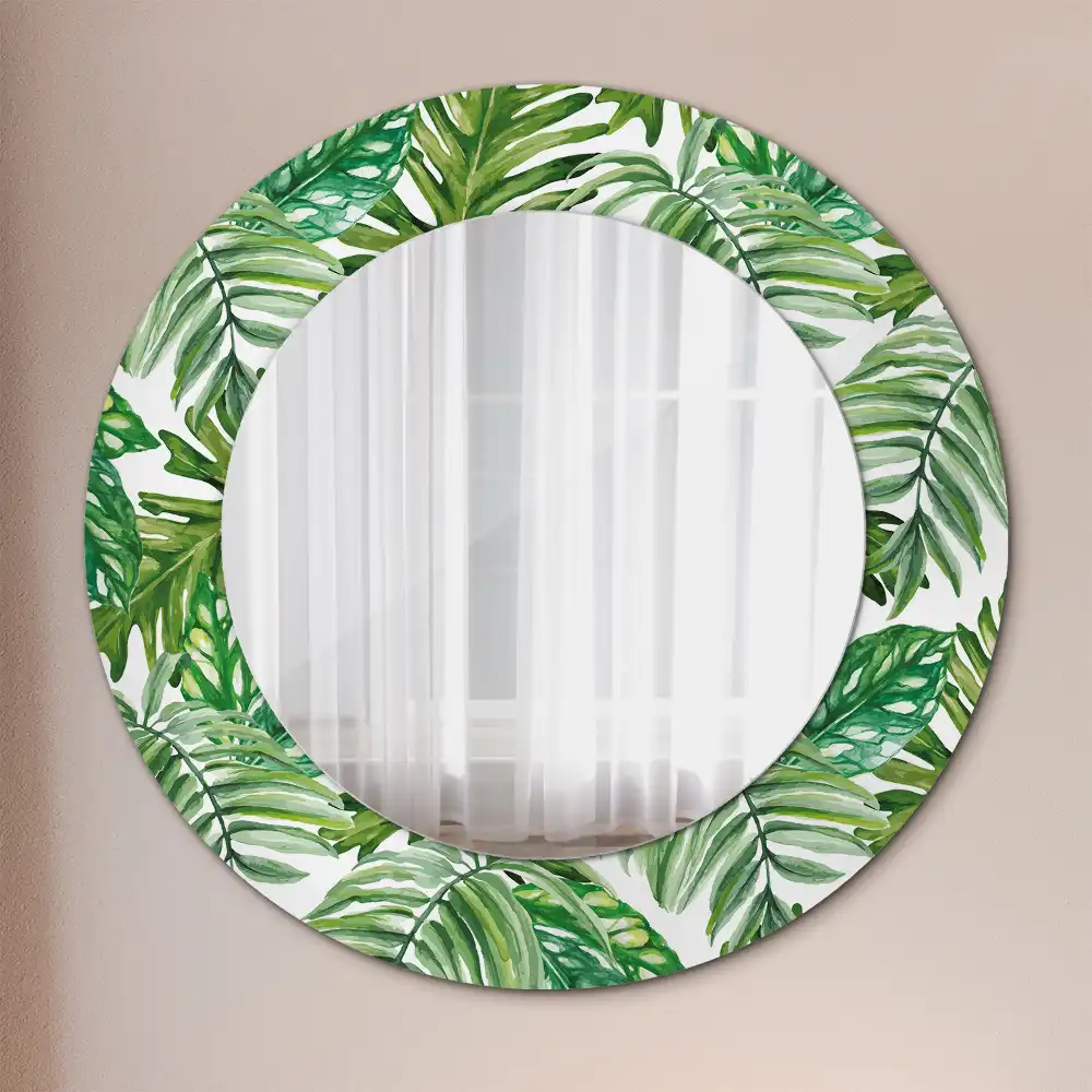 Oglindă decorativă rotundă cu design de frunze de junglă