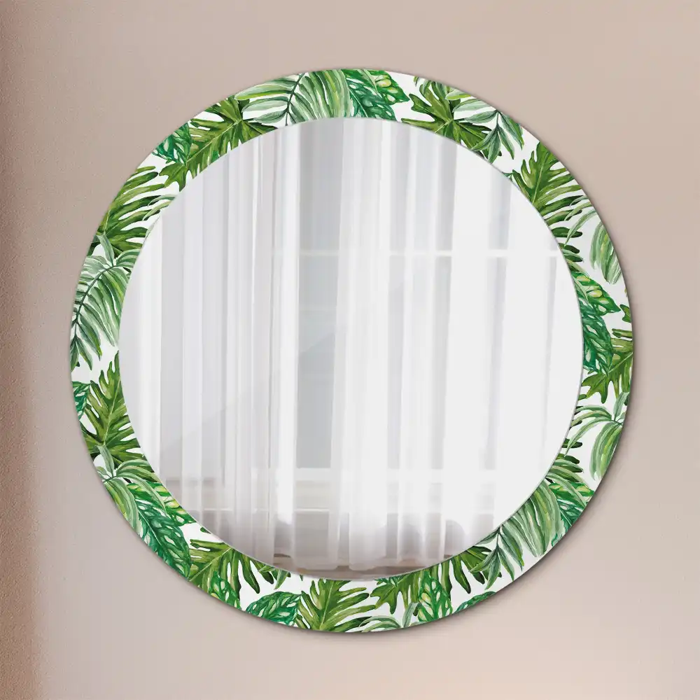 Oglindă decorativă rotundă cu design de frunze de junglă