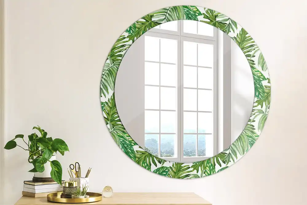 Oglindă decorativă rotundă cu design de frunze de junglă