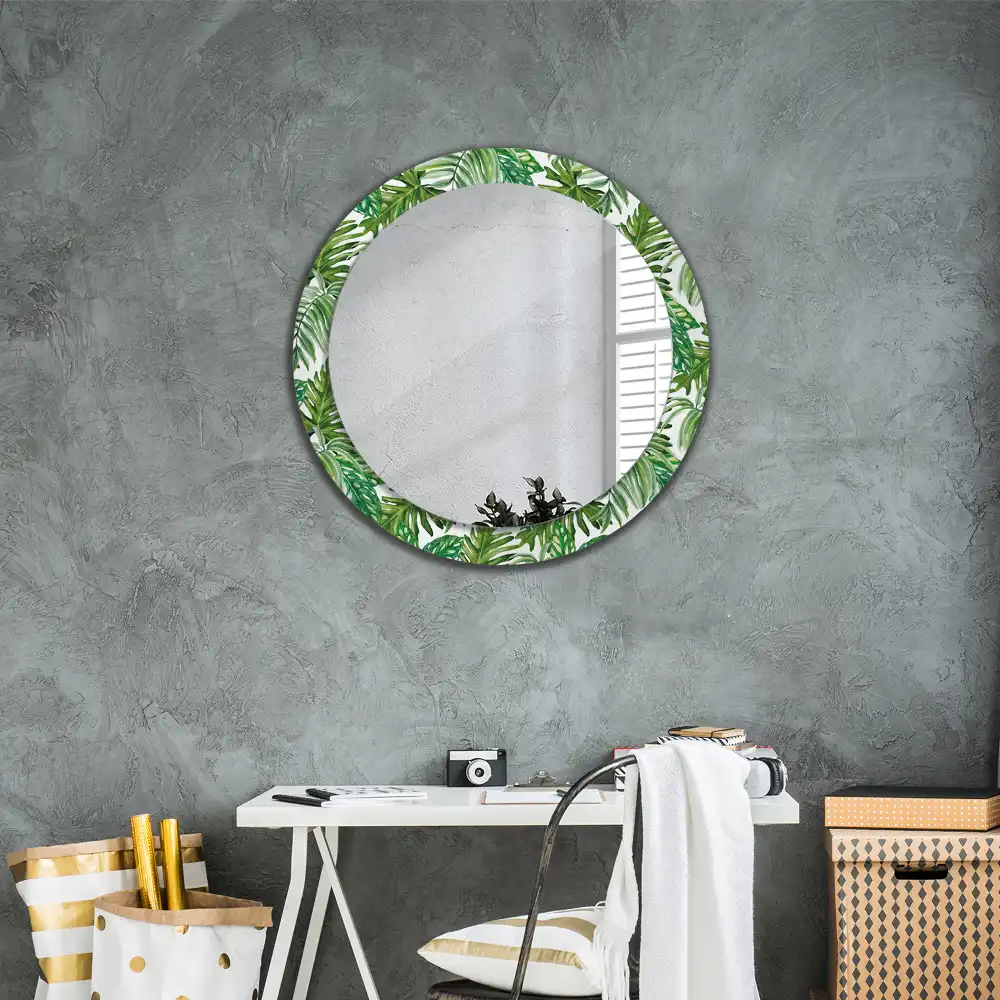 Oglindă decorativă rotundă cu design de frunze de junglă