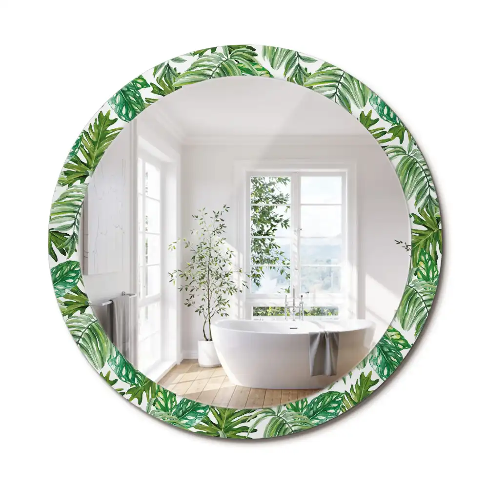 Oglindă decorativă rotundă cu design de frunze de junglă