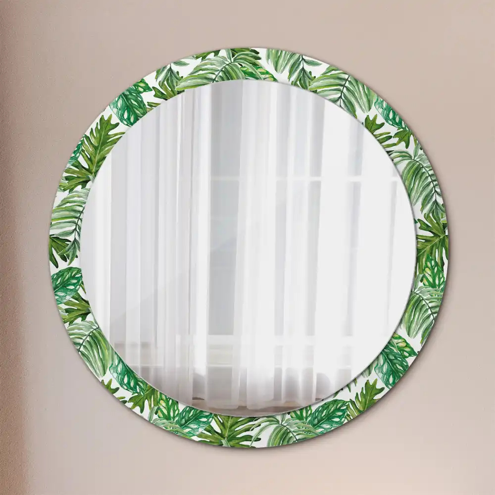 Oglindă decorativă rotundă cu design de frunze de junglă