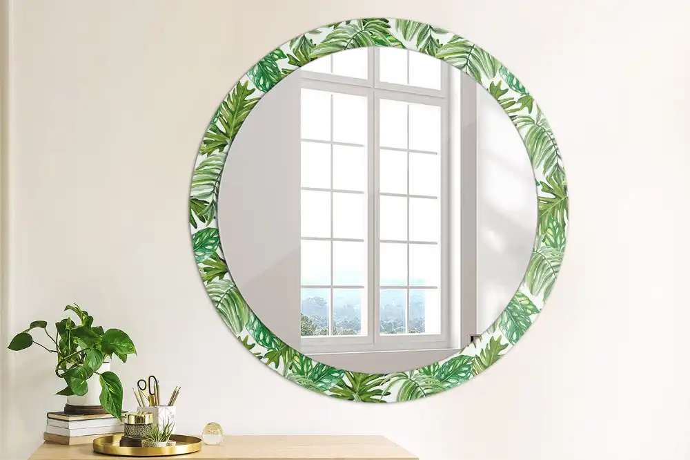 Oglindă decorativă rotundă cu design de frunze de junglă